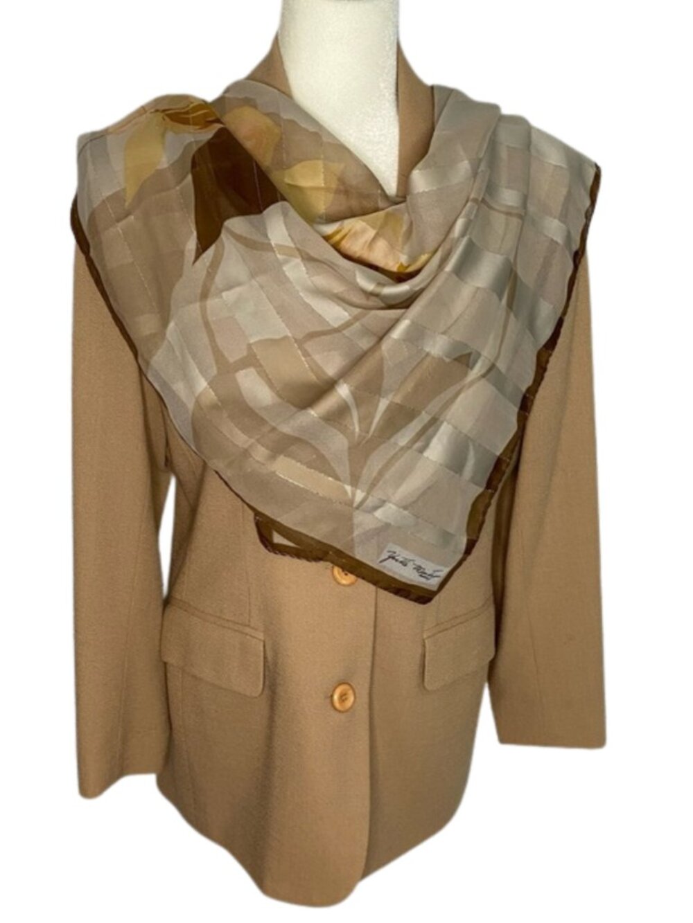 Vintage Yvette Montaigne Scarf — Sheer Floral w/ Metallic Thread